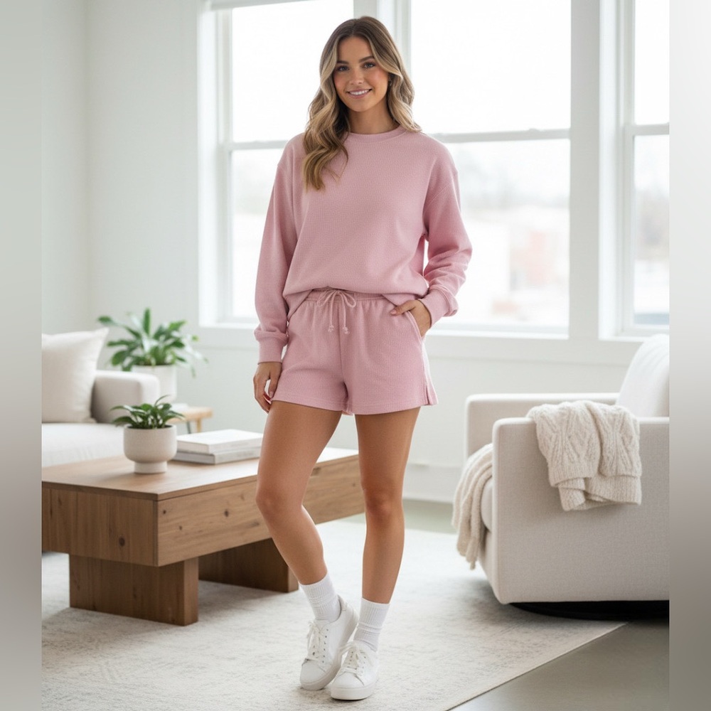 NWT! Pink Waffle Top & Short Set